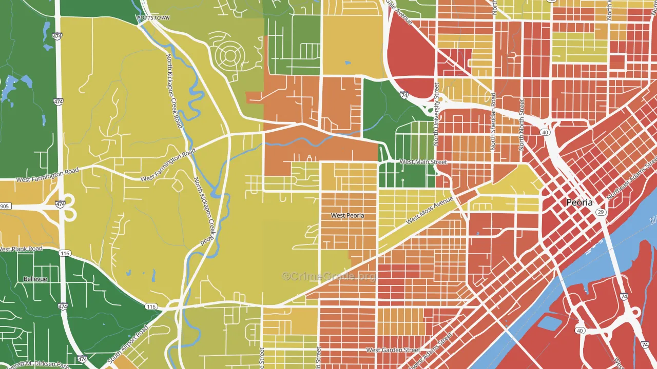 West Peoria, IL Map of Robbery Rates
