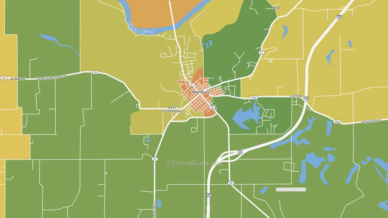 West Petersburg, IN Map of Robbery Rates
