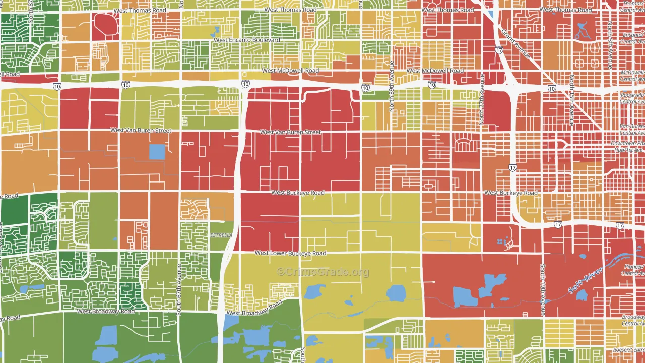 West Phoenix, Phoenix, AZ Map of Robbery Rates