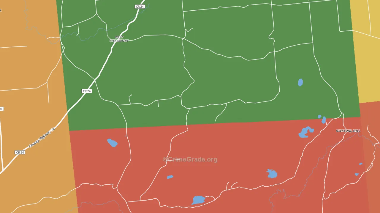 West Pierrepont, NY Map of Robbery Rates