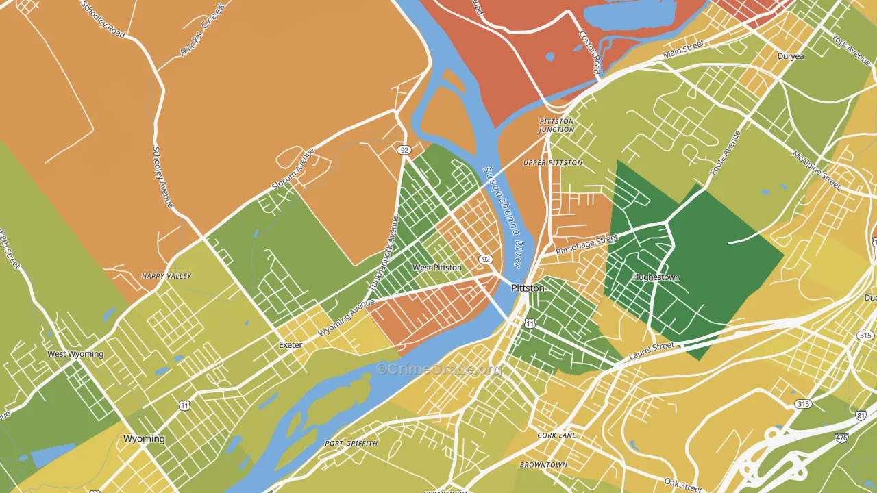 West Pittston, PA Map of Robbery Rates
