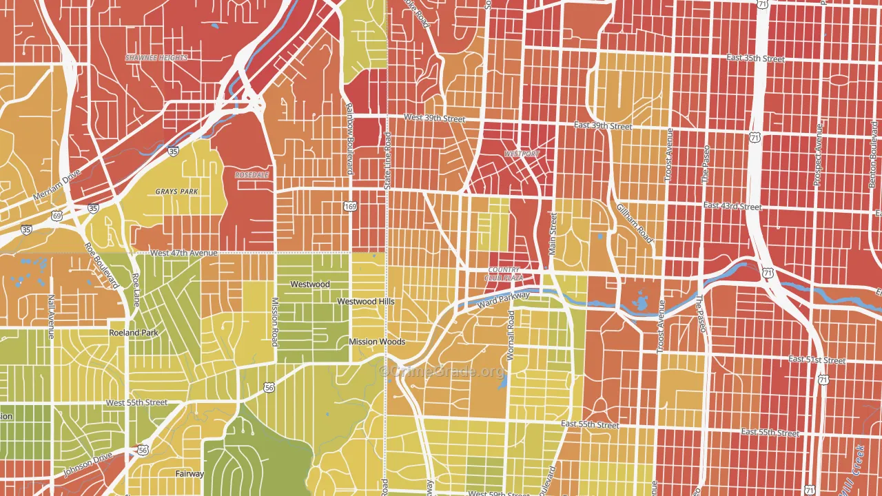 West Plaza, Kansas City, MO Map of Robbery Rates