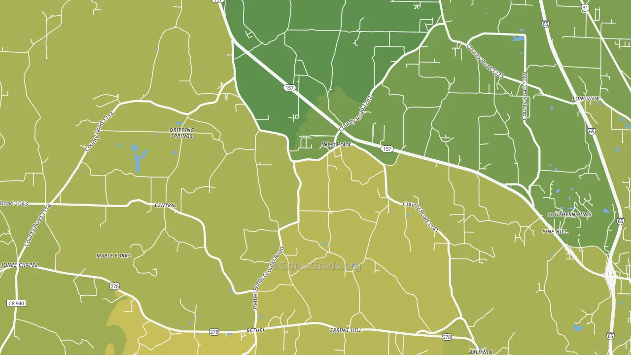 West Point, AL Map of Robbery Rates