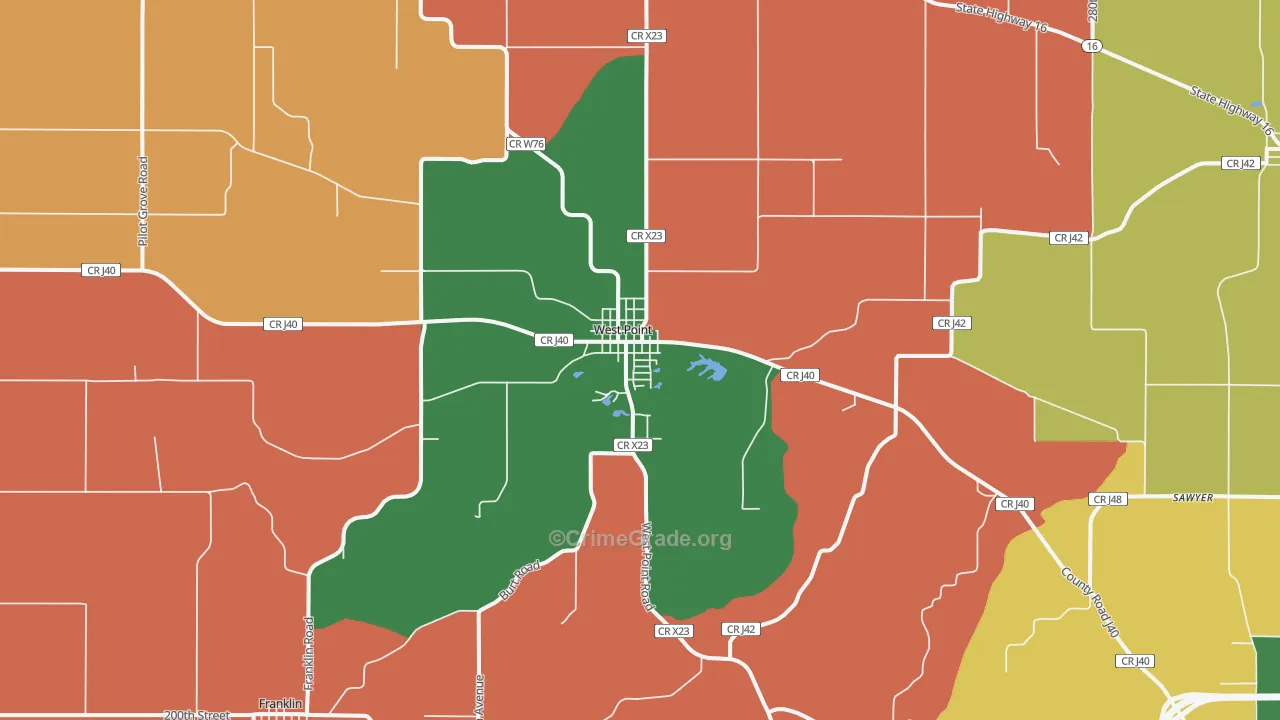 West Point, IA Map of Robbery Rates