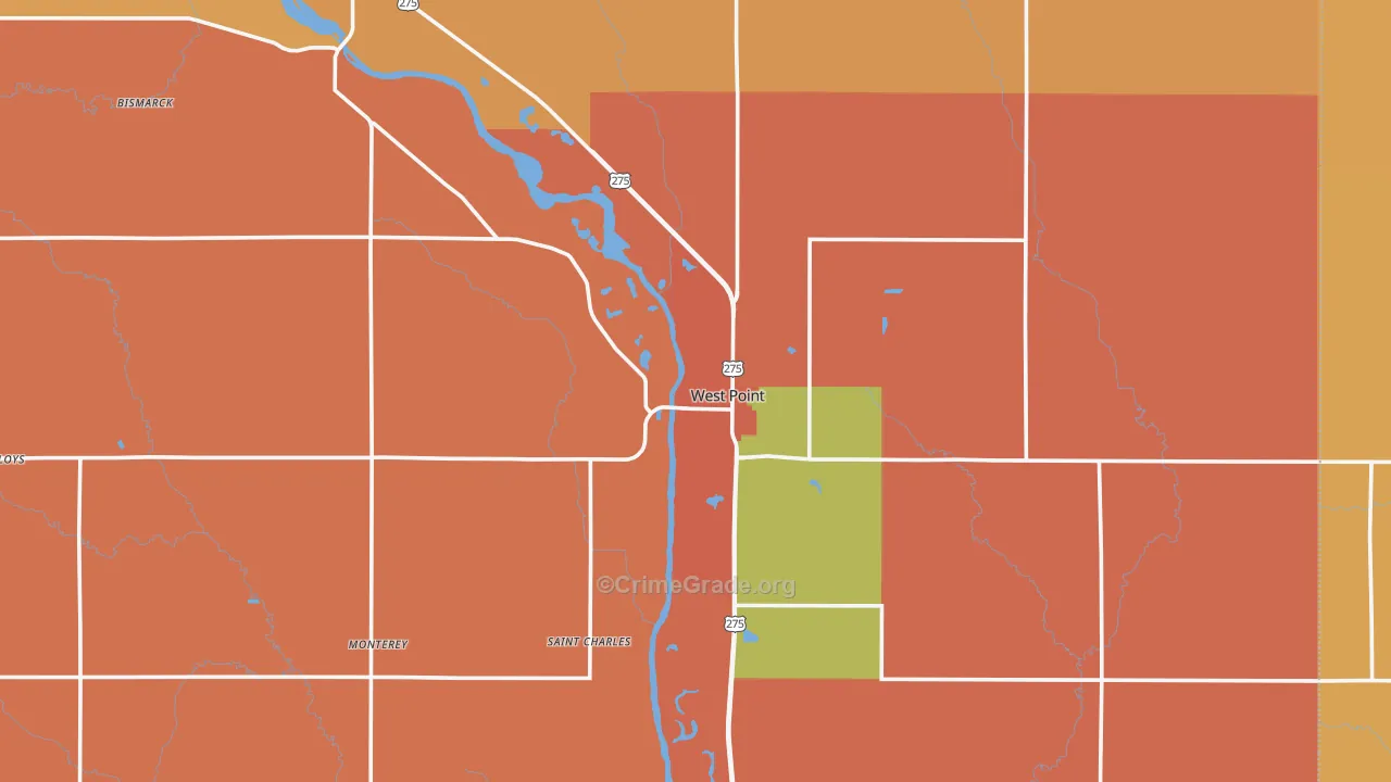 West Point, NE Map of Robbery Rates