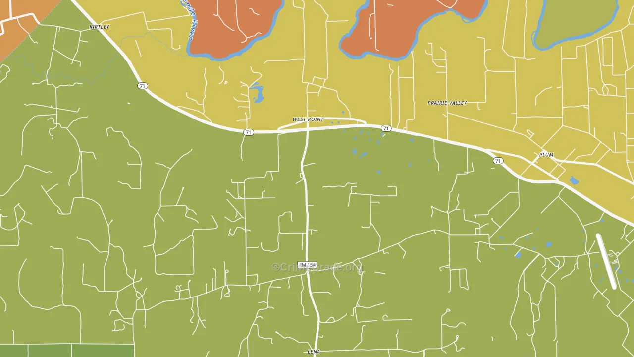 West Point, TX Map of Robbery Rates