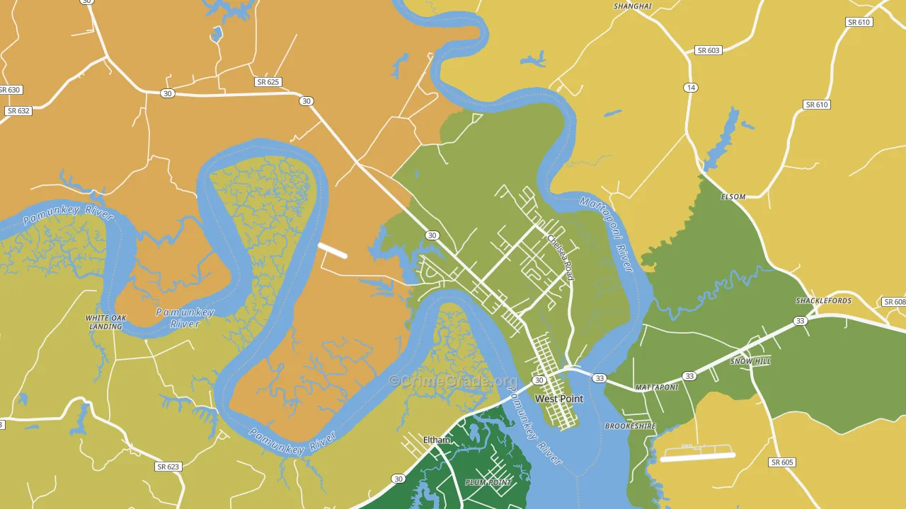 West Point, VA Map of Robbery Rates