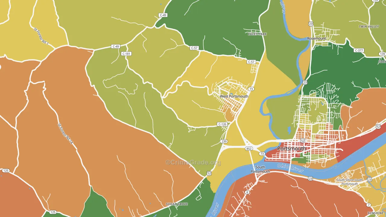 West Portsmouth, OH Map of Robbery Rates