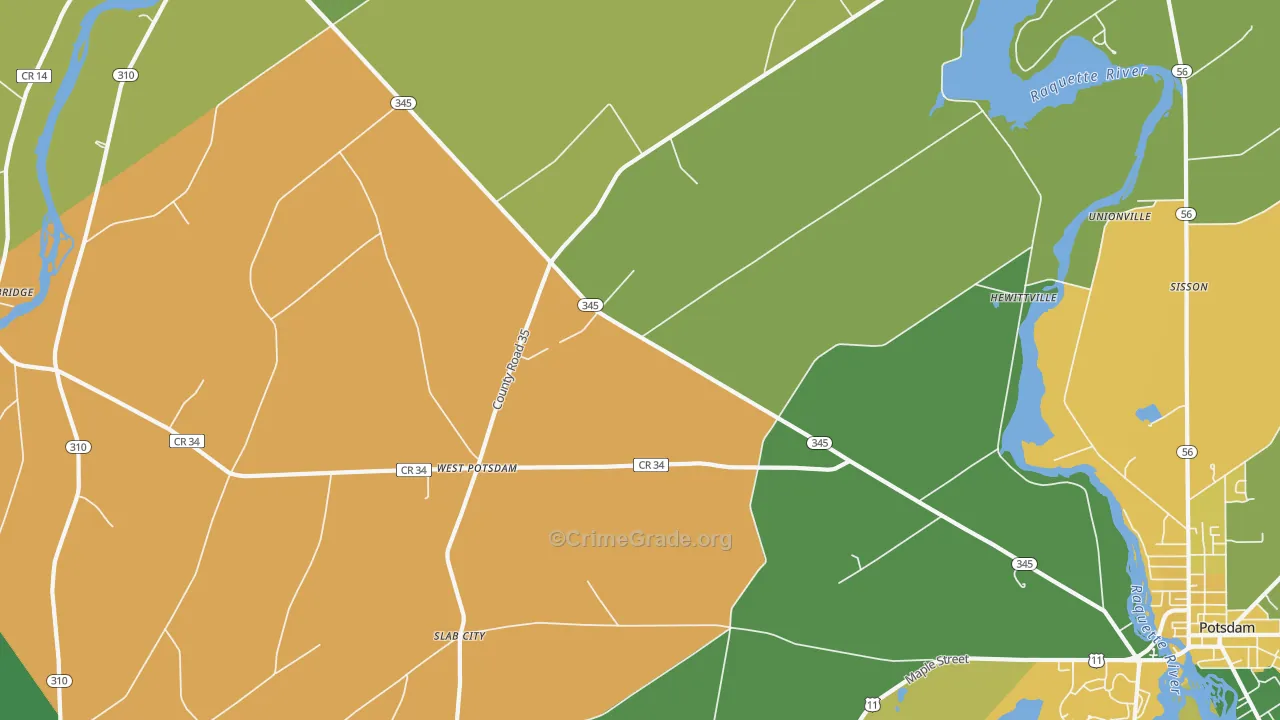West Potsdam, NY Map of Robbery Rates