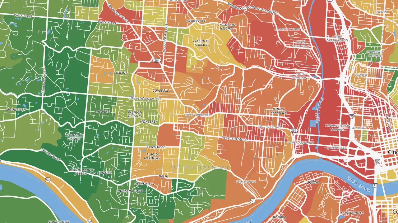 West Price Hill, Cincinnati, OH Map of Robbery Rates