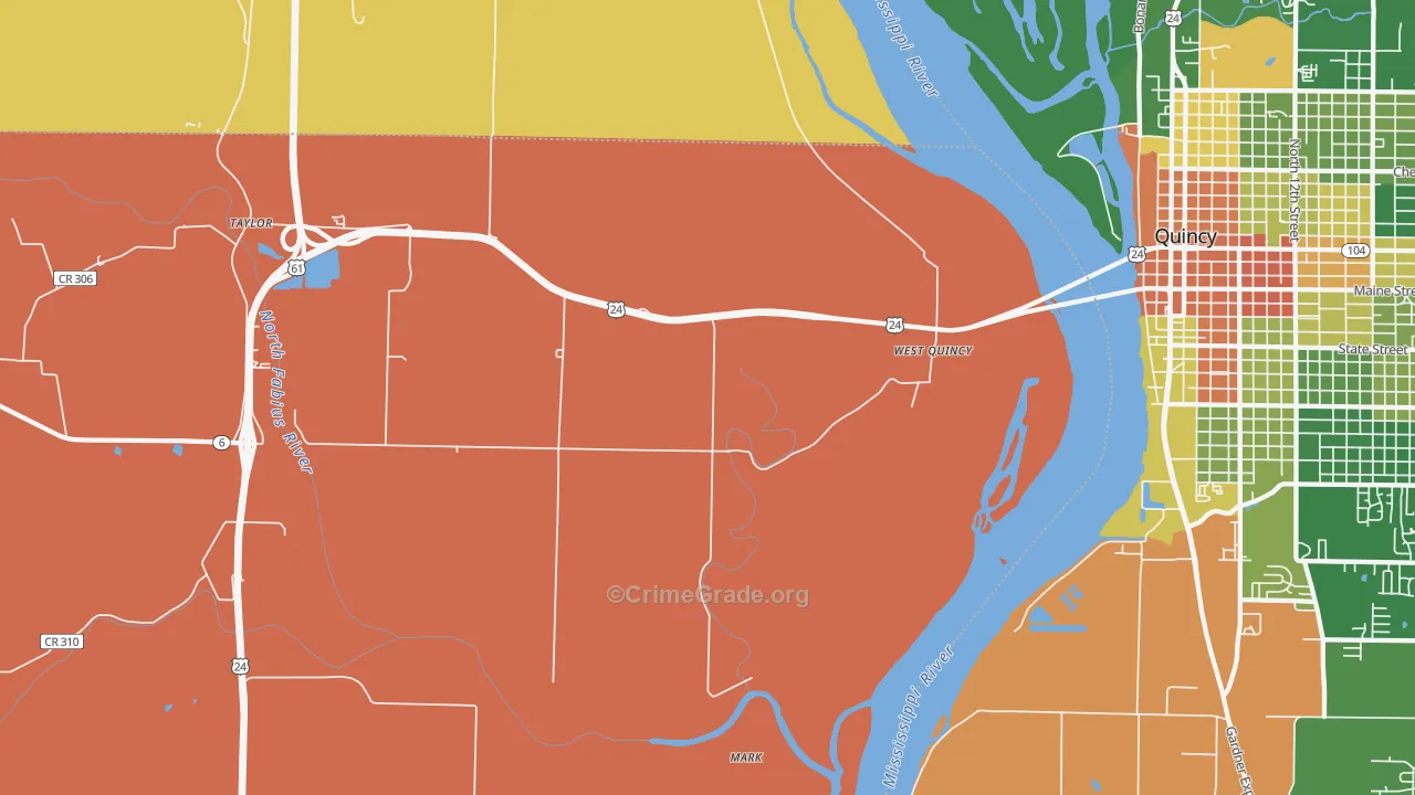 West Quincy, MO Map of Robbery Rates