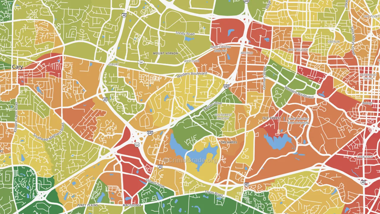 West, Raleigh, NC Map of Robbery Rates