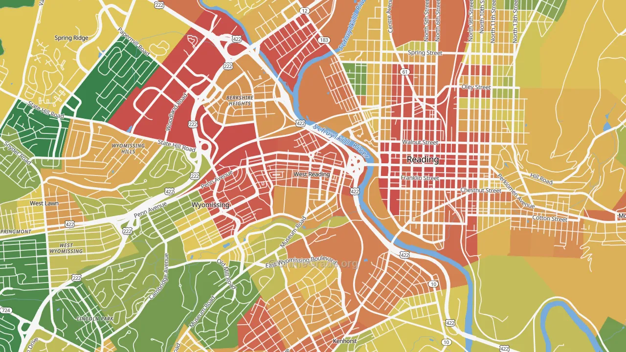 West Reading, PA Map of Robbery Rates