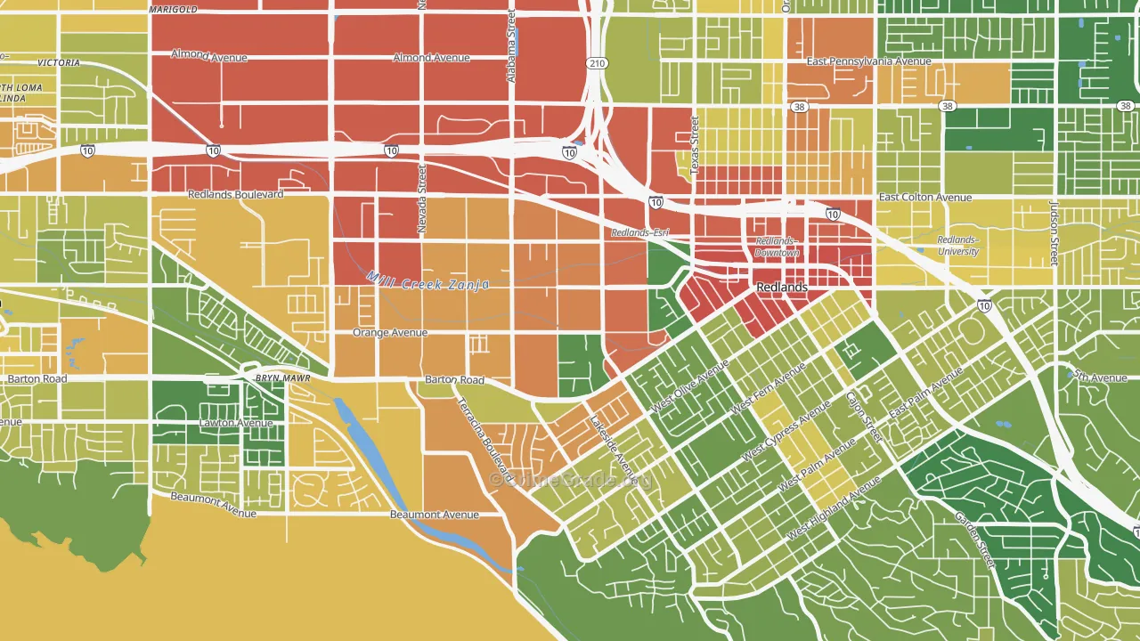 West Redlands, Redlands, CA Map of Robbery Rates