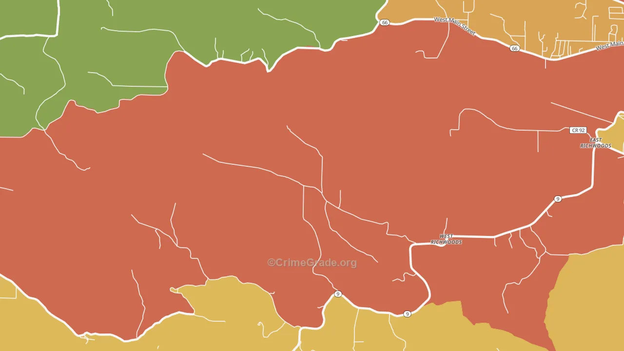 West Richwoods, AR Map of Robbery Rates