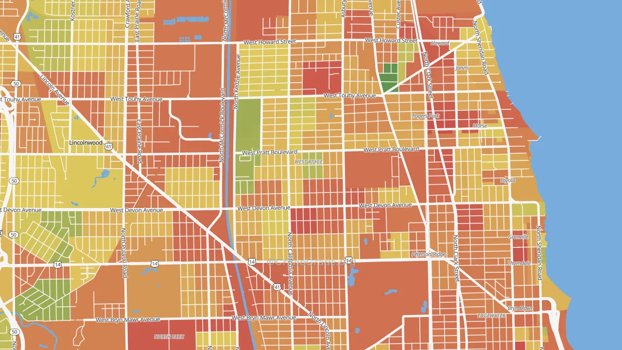 West Ridge, Chicago, IL Map of Robbery Rates
