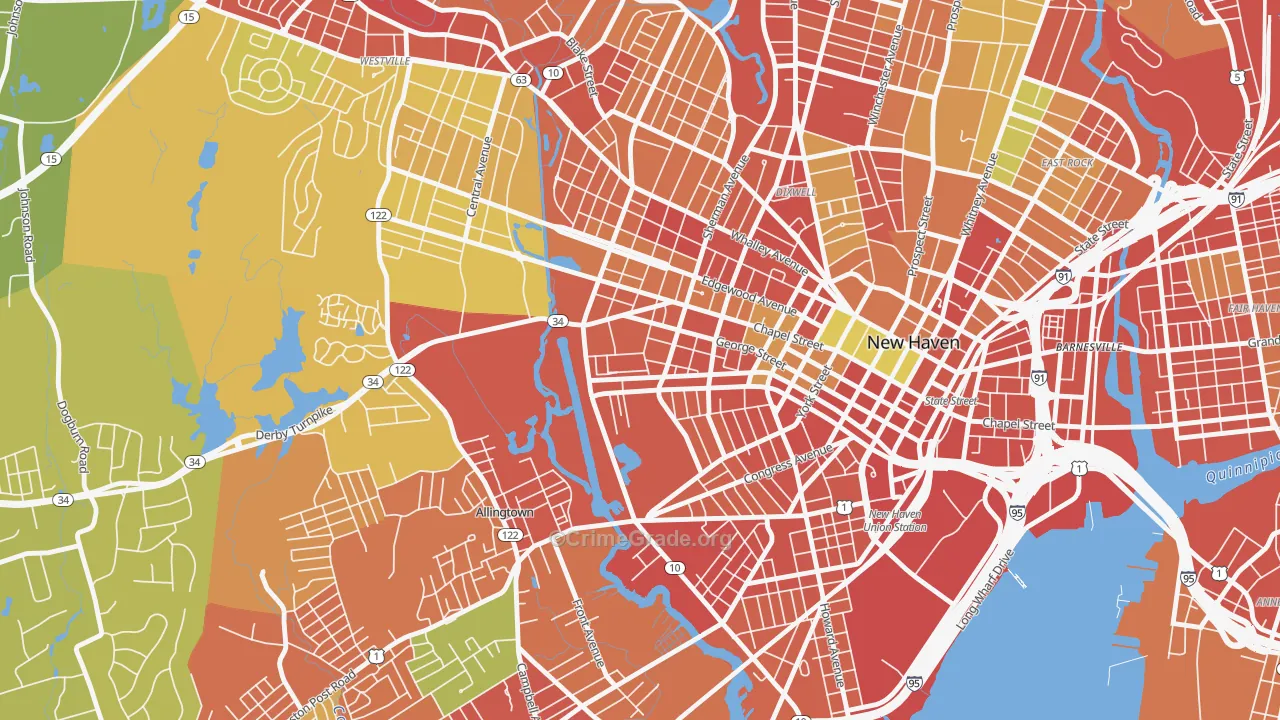 West River, New Haven, CT Map of Robbery Rates