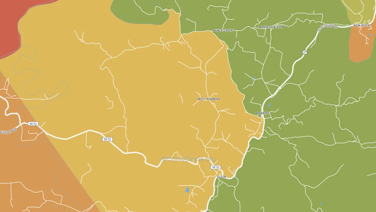 West Robbin, TN Map of Robbery Rates