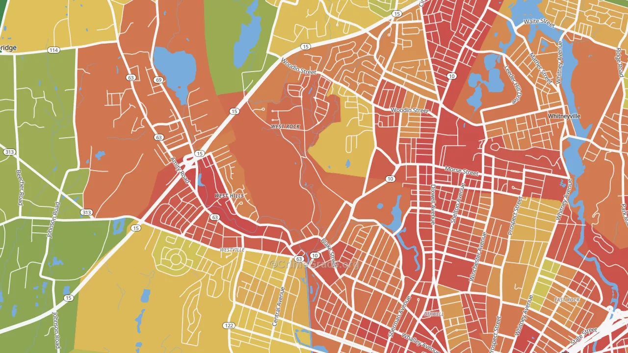 West Rock, New Haven, CT Map of Robbery Rates