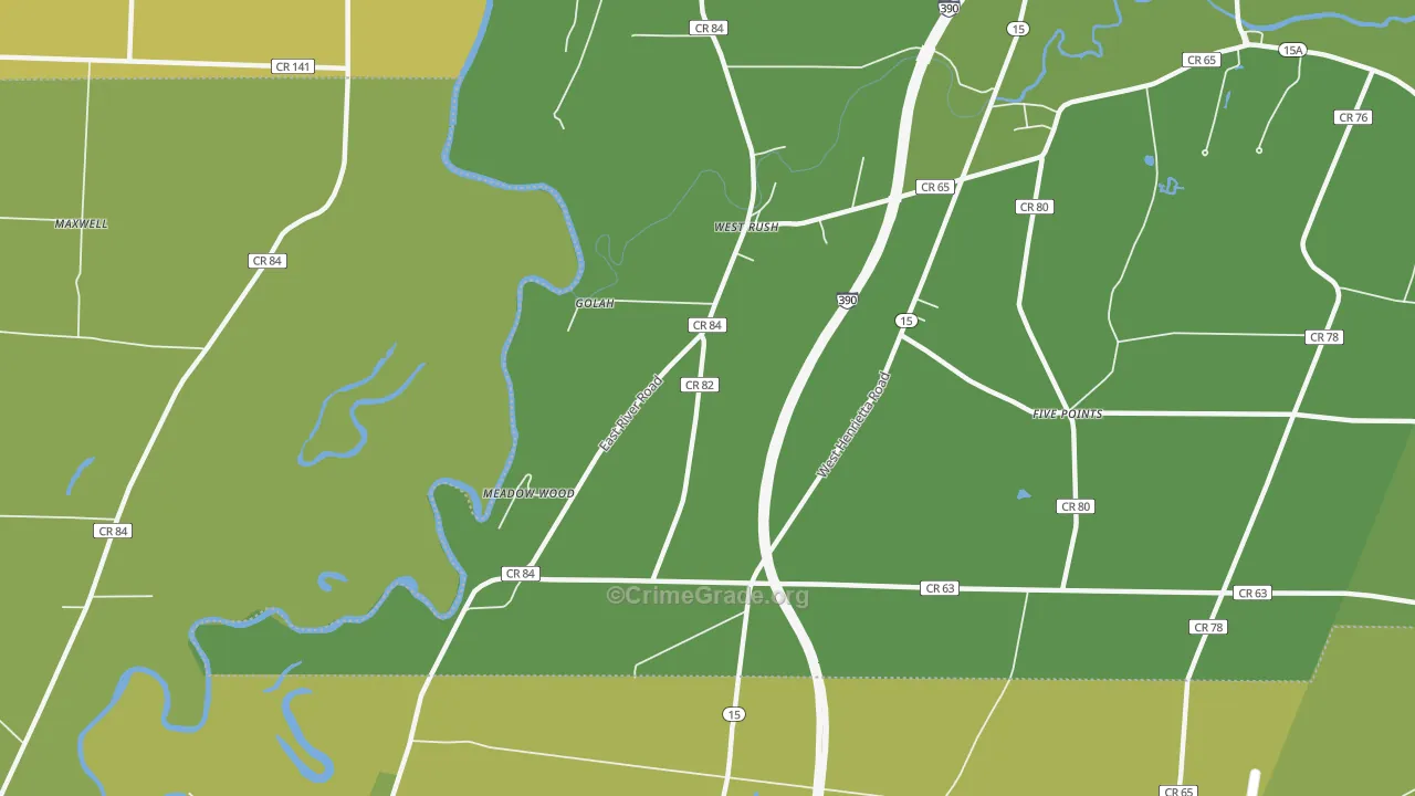 West Rush, NY Map of Robbery Rates