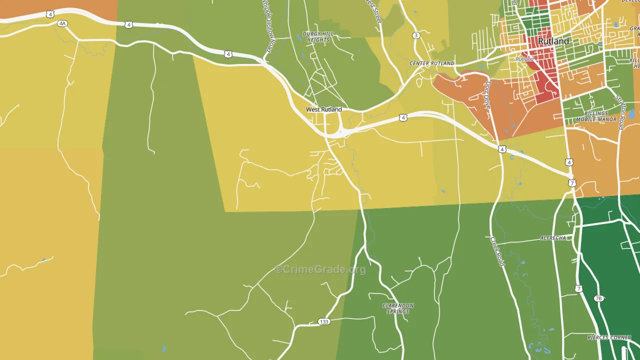 West Rutland, VT Map of Robbery Rates