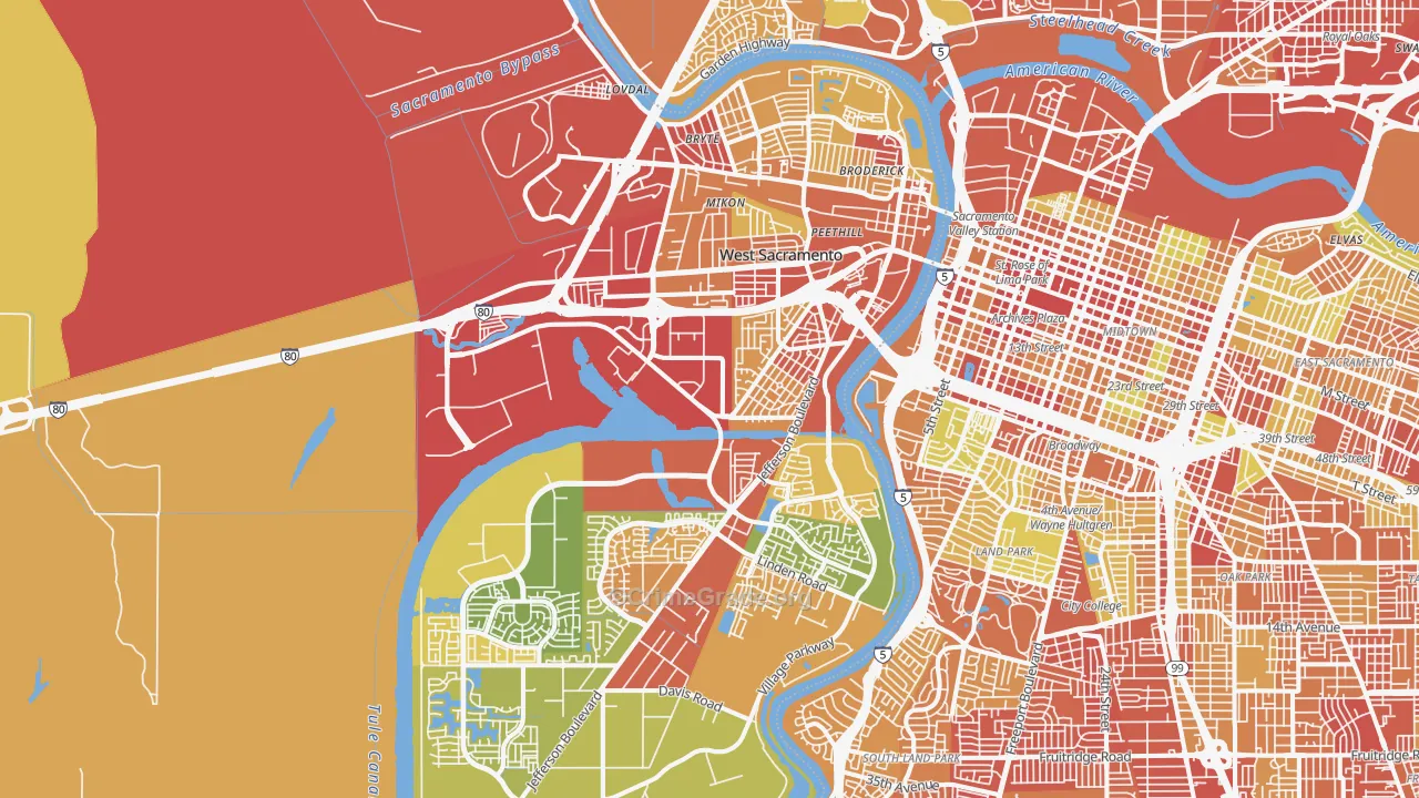 West Sacramento, CA Map of Robbery Rates
