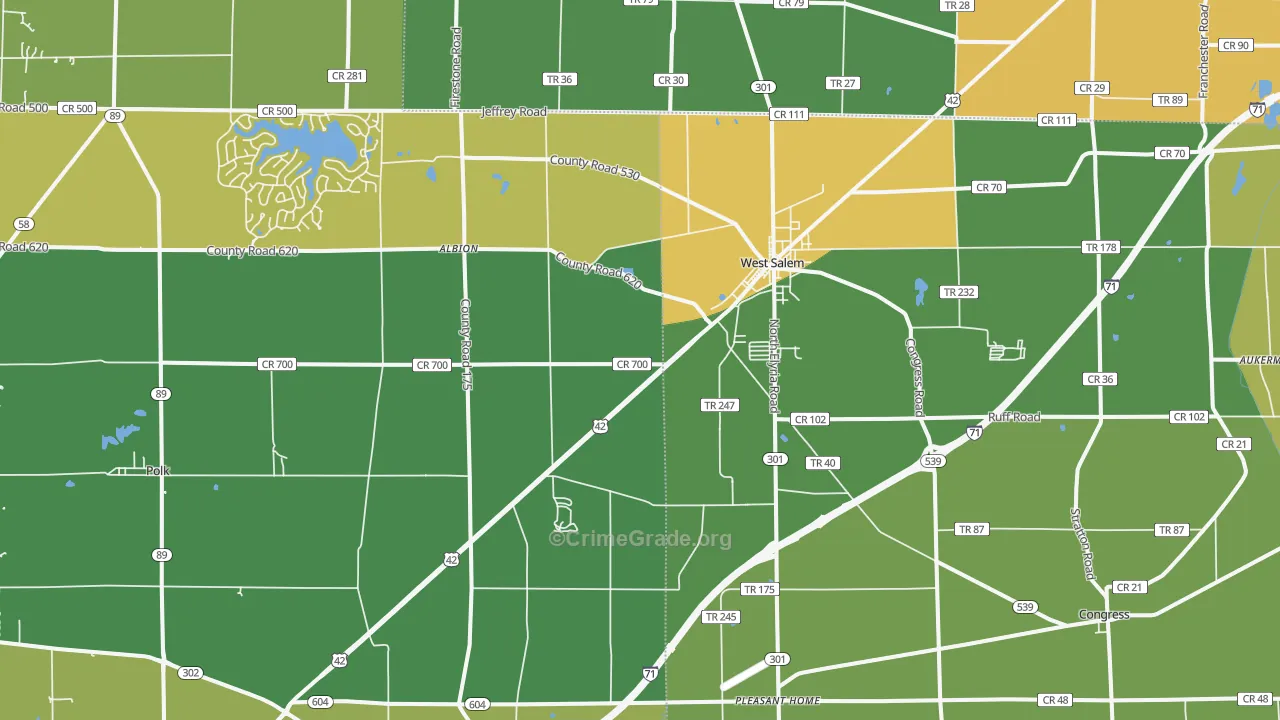 West Salem, OH Map of Robbery Rates