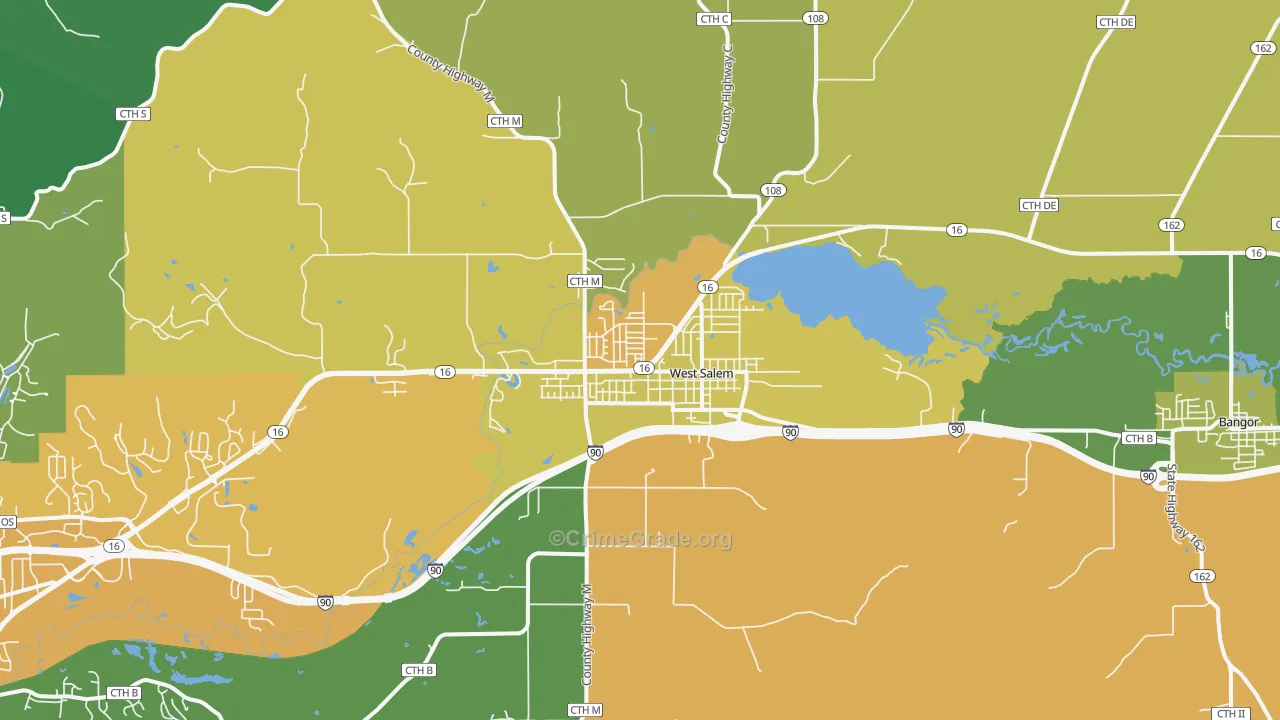 West Salem, WI Map of Robbery Rates