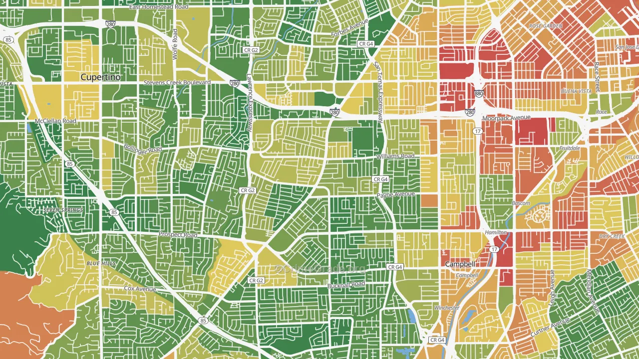 West San Jose, San Jose, CA Map of Robbery Rates