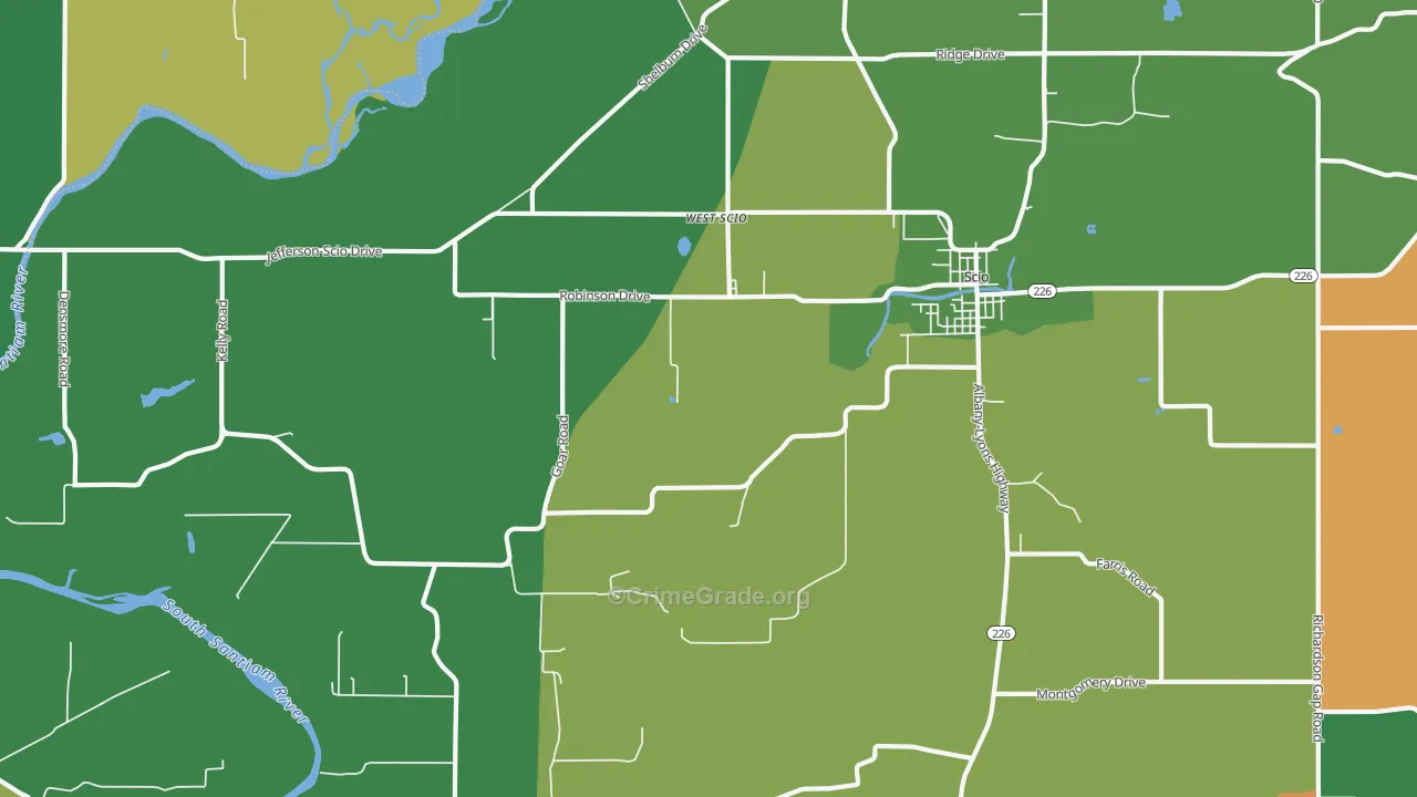 West Scio, OR Map of Robbery Rates