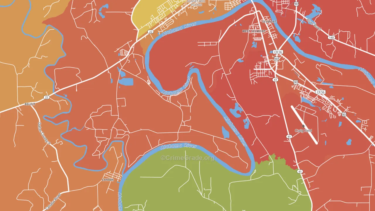 West Selmont, AL Map of Robbery Rates