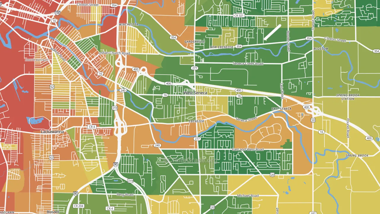 West Seneca, NY Map of Robbery Rates