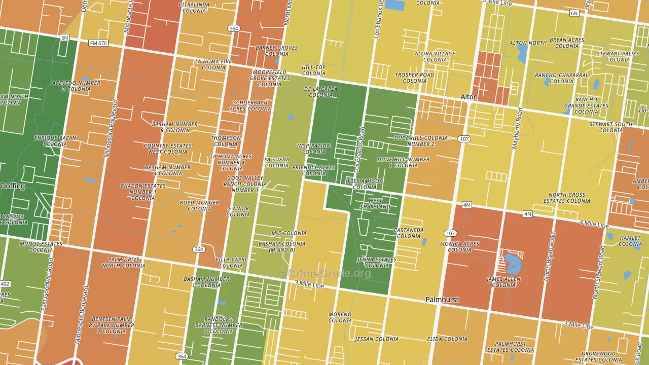 West Sharyland, Mission, TX Map of Robbery Rates