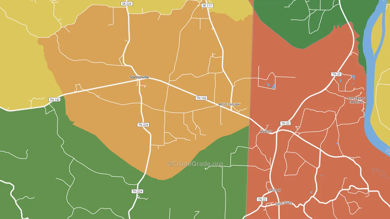 West Shiloh, TN Map of Robbery Rates