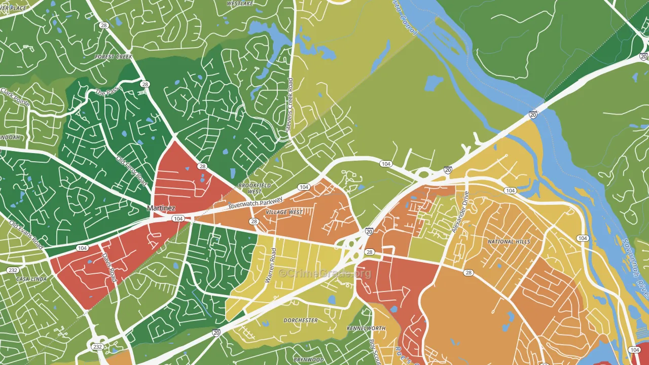 West Side, Augusta, GA Map of Robbery Rates