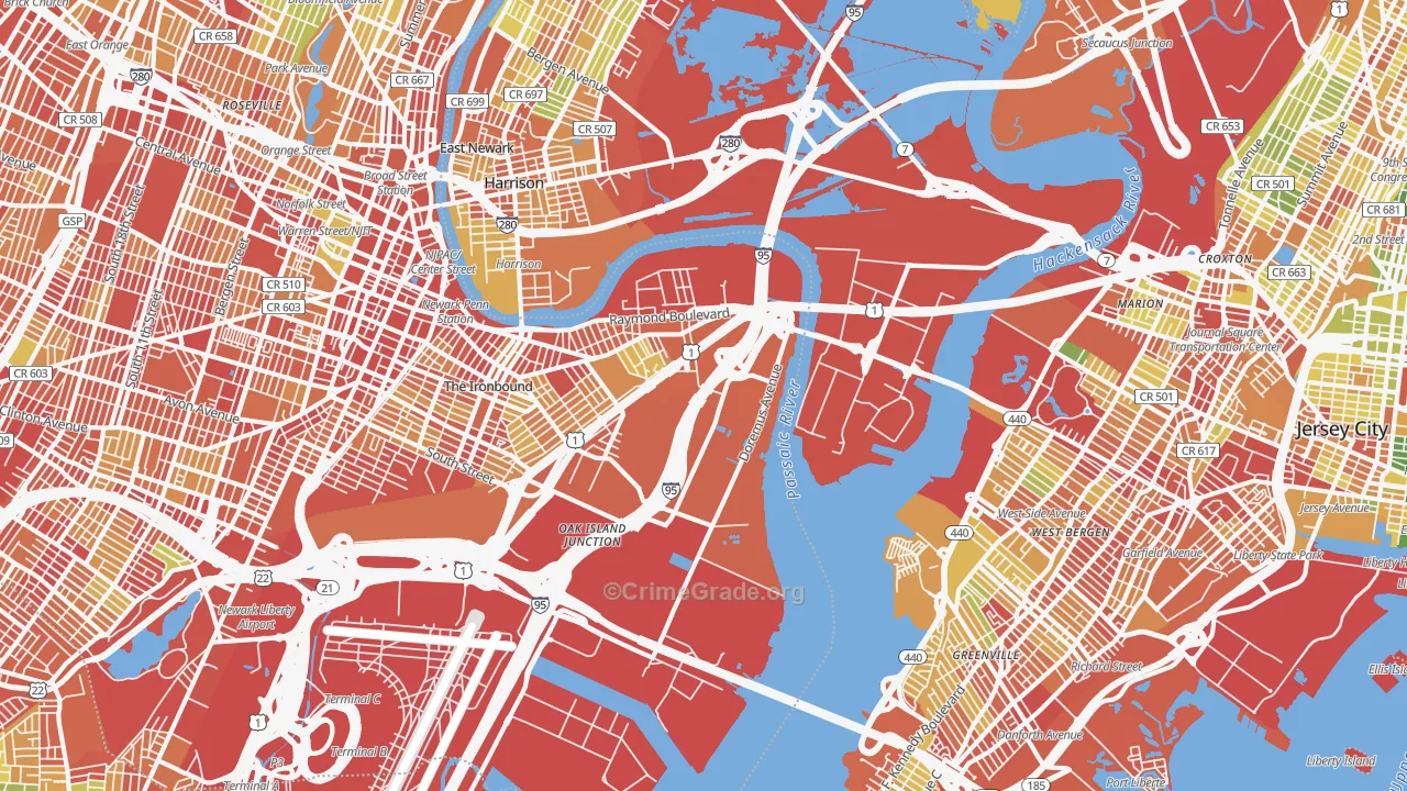 West Side, Newark, NJ Map of Robbery Rates