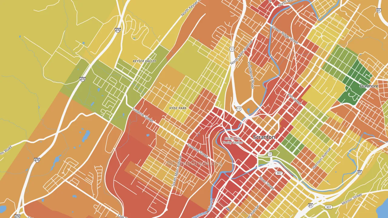 West Side, Scranton, PA Map of Robbery Rates