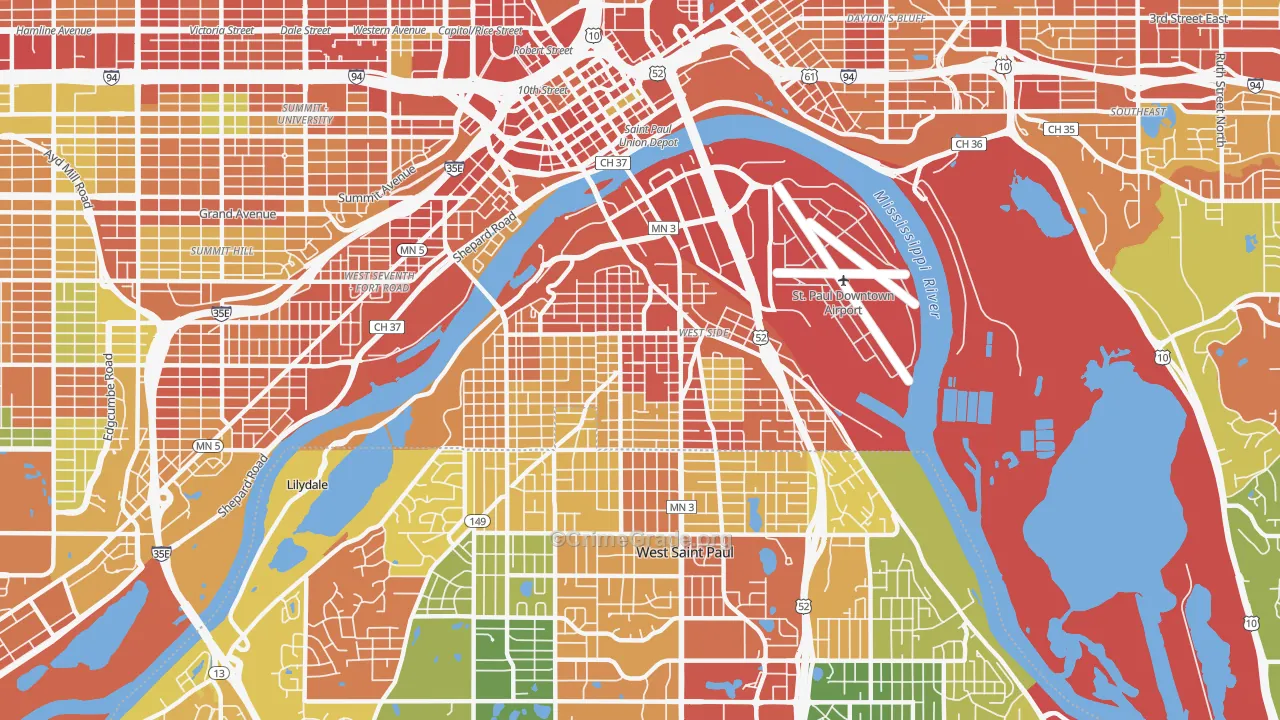 West Side, St. Paul, MN Map of Robbery Rates
