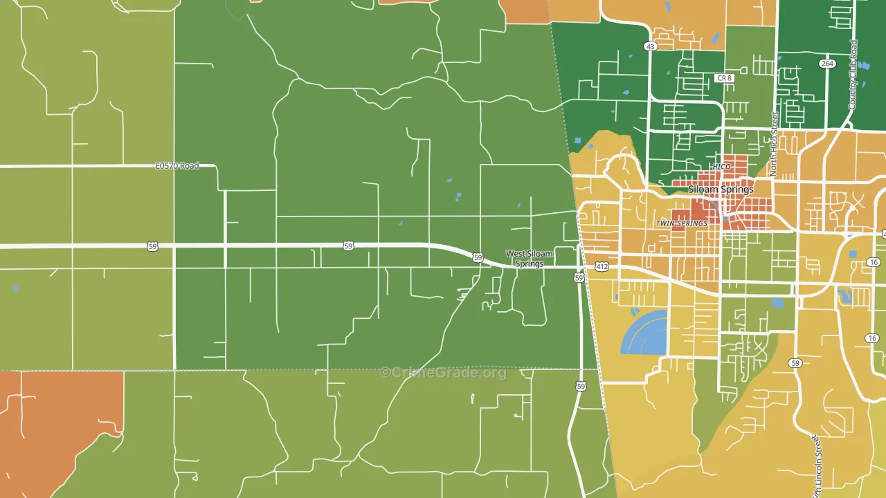 West Siloam Springs, OK Map of Robbery Rates
