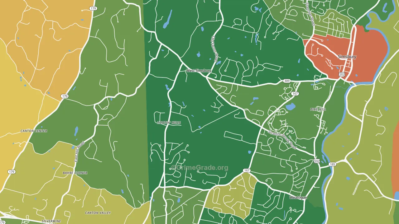 West Simsbury, CT Map of Robbery Rates