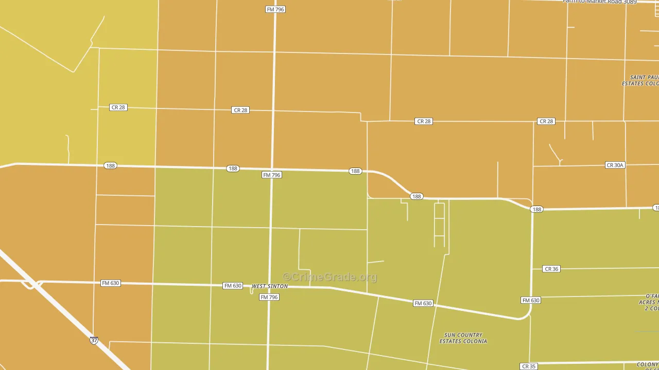 West Sinton, TX Map of Robbery Rates