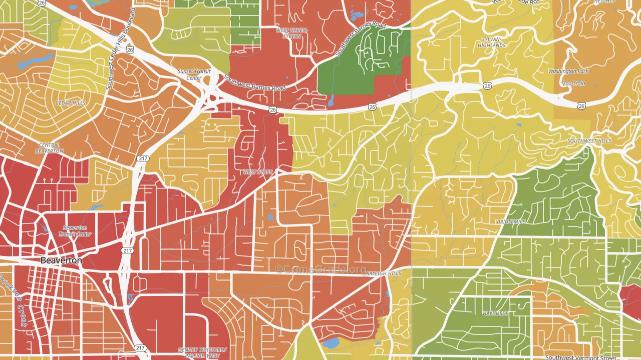 West Slope, Beaverton, OR Map of Robbery Rates