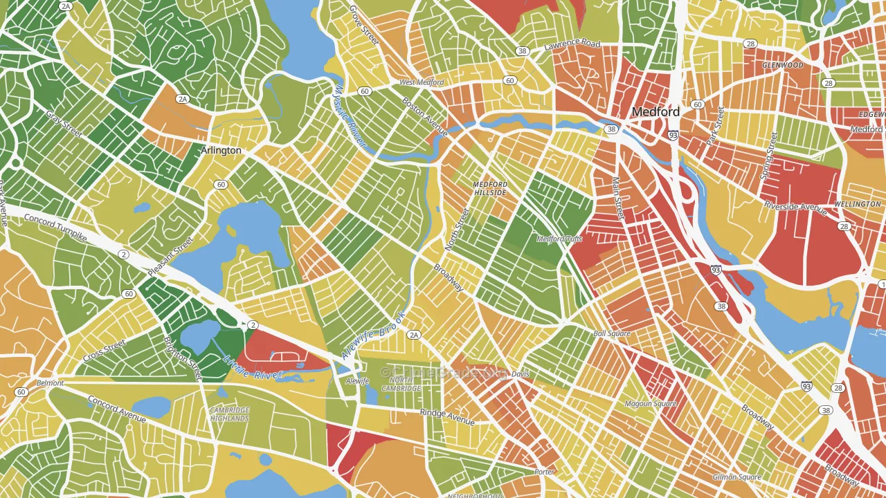 West Somerville, Somerville, MA Map of Robbery Rates