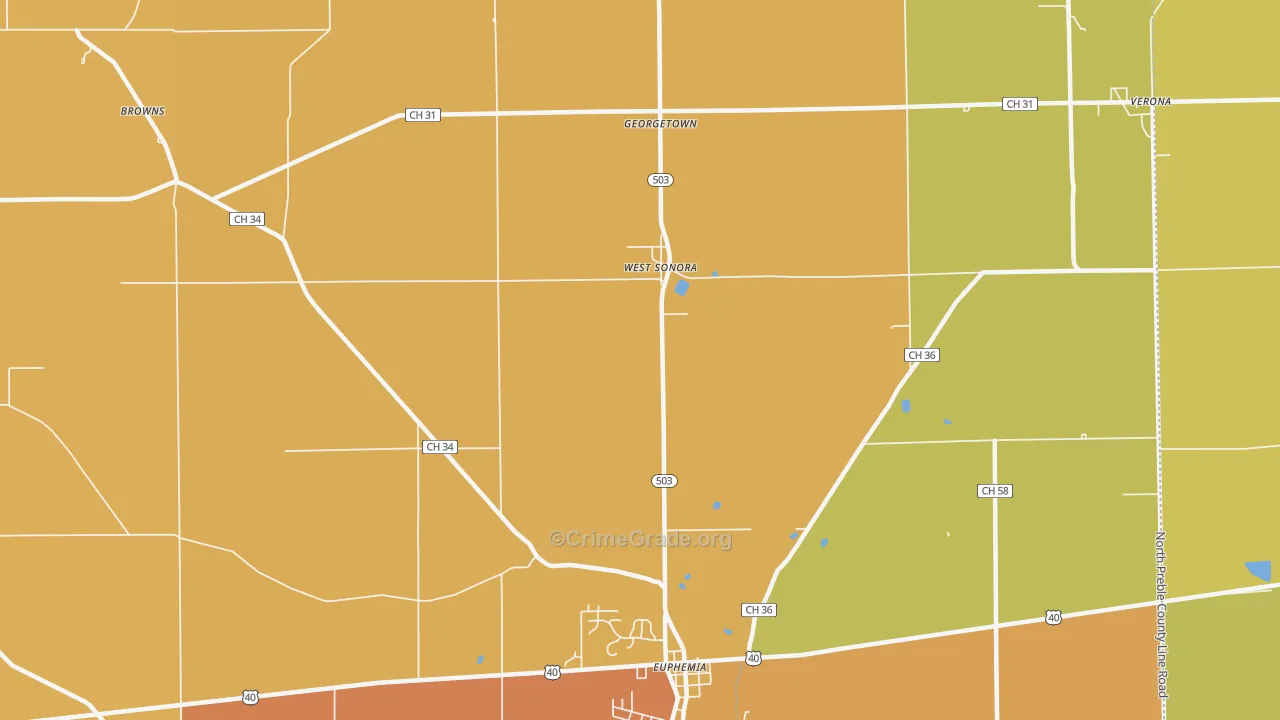 West Sonora, OH Map of Robbery Rates