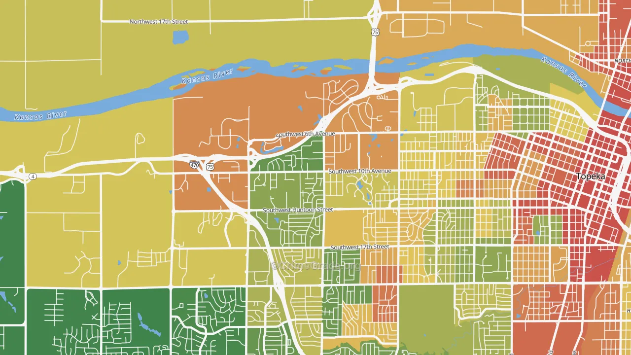West Southwest 2, Topeka, KS Map of Robbery Rates