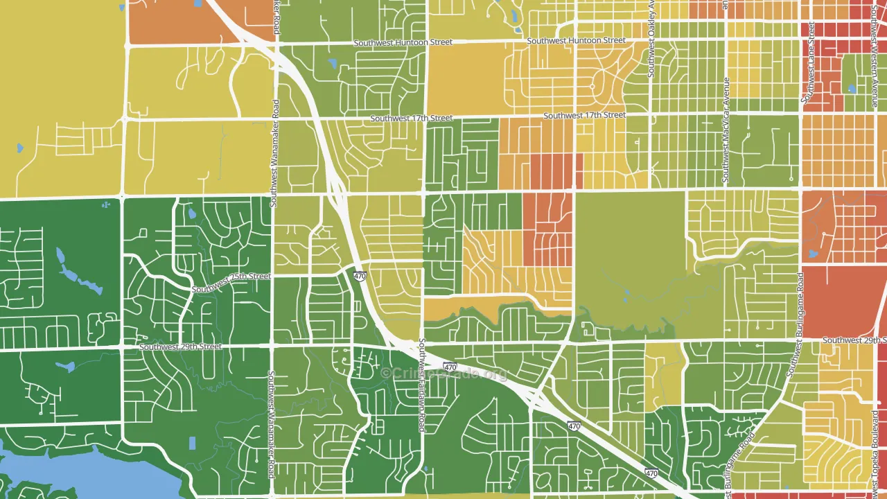 West Southwest 3, Topeka, KS Map of Robbery Rates