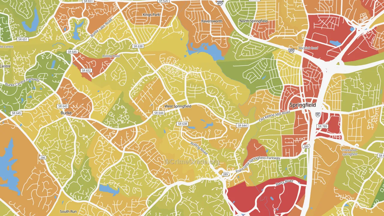 West Springfield, VA Map of Robbery Rates