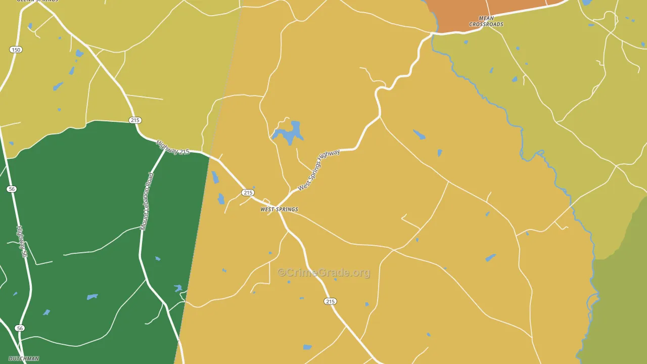 West Springs, SC Map of Robbery Rates
