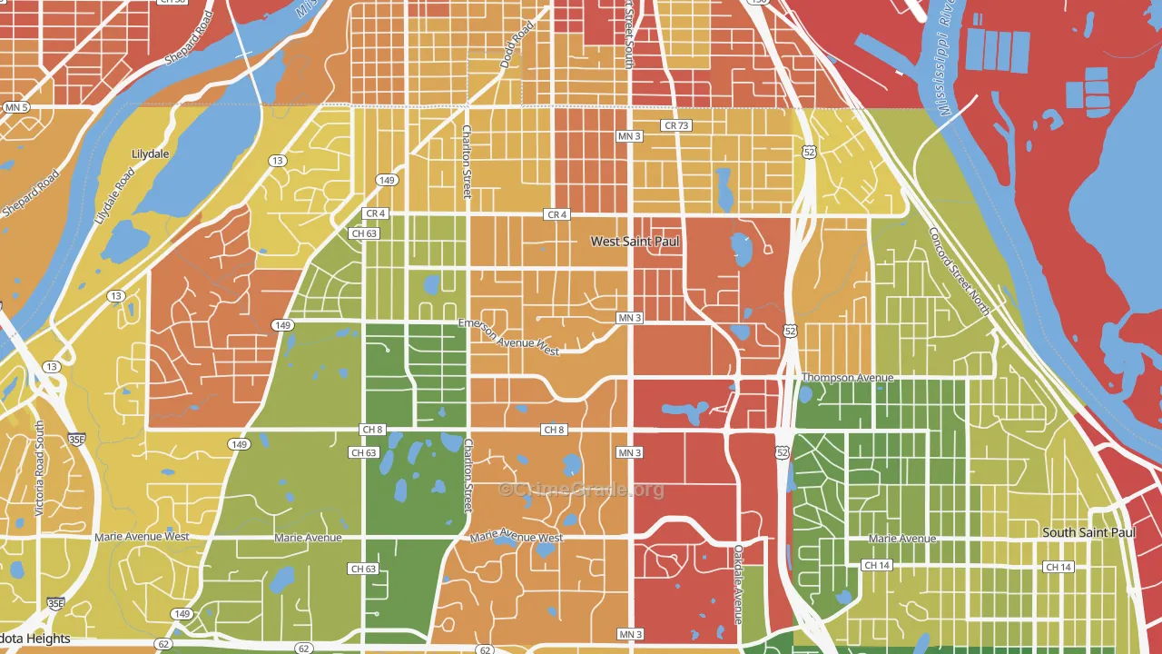 West St. Paul, MN Map of Robbery Rates