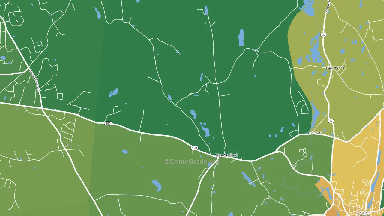 West Stafford, CT Map of Robbery Rates